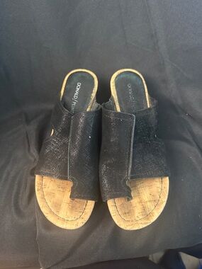 Donald J. Pliner Black Textured Slide Sandals with Cork Footbed